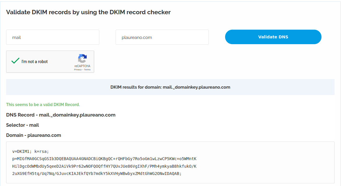 Teste DKIM  on plaureano.com